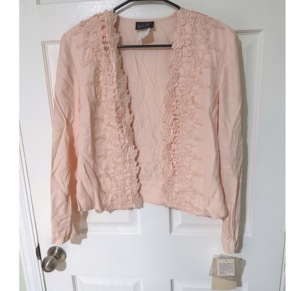 Wild Rose Vintage Peach‎ Pink Lace Trim Bolero Jacket Open Front Size 12 NWT